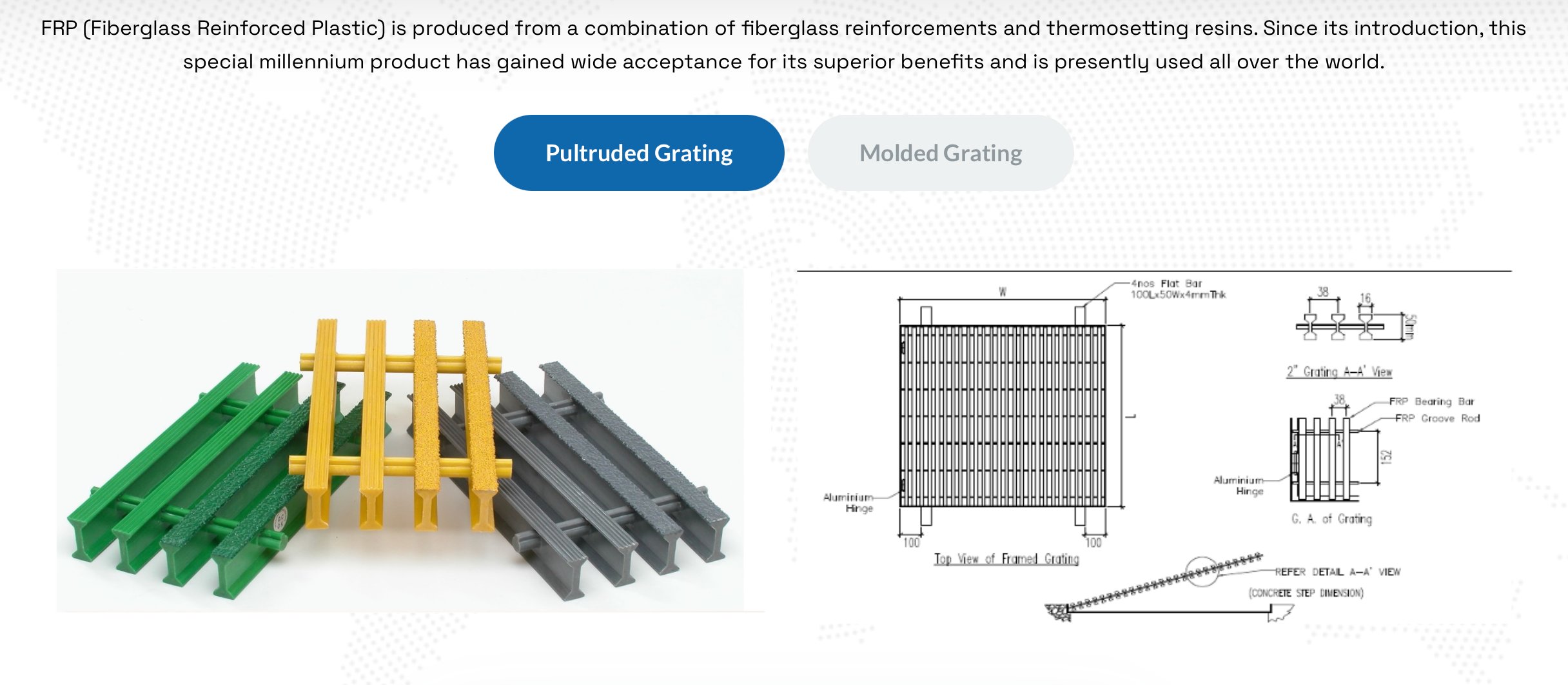 INTECH FRP Pultruded Grating - Green Yellow Grey